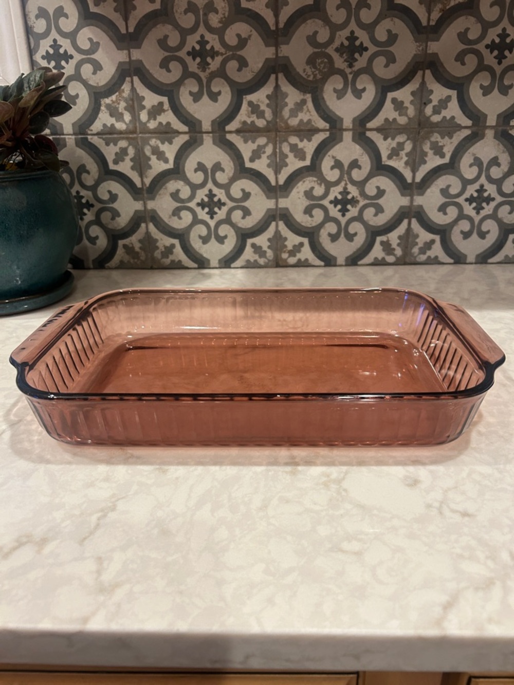 Vintage 1990s Pyrex Cranberry Fluted Glass Baking Dish- Rectangle EUC